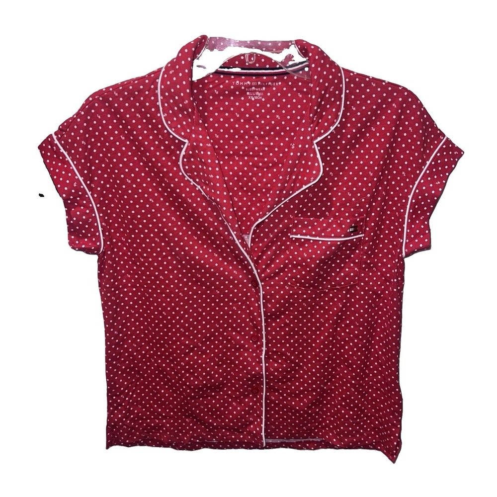 Tommy Hilfiger Pajama Sleepwear Top Red White Polka Dot Logo TH Size XS NWT NEW
